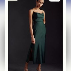 BHLDN Satin Emerald Midi Dress